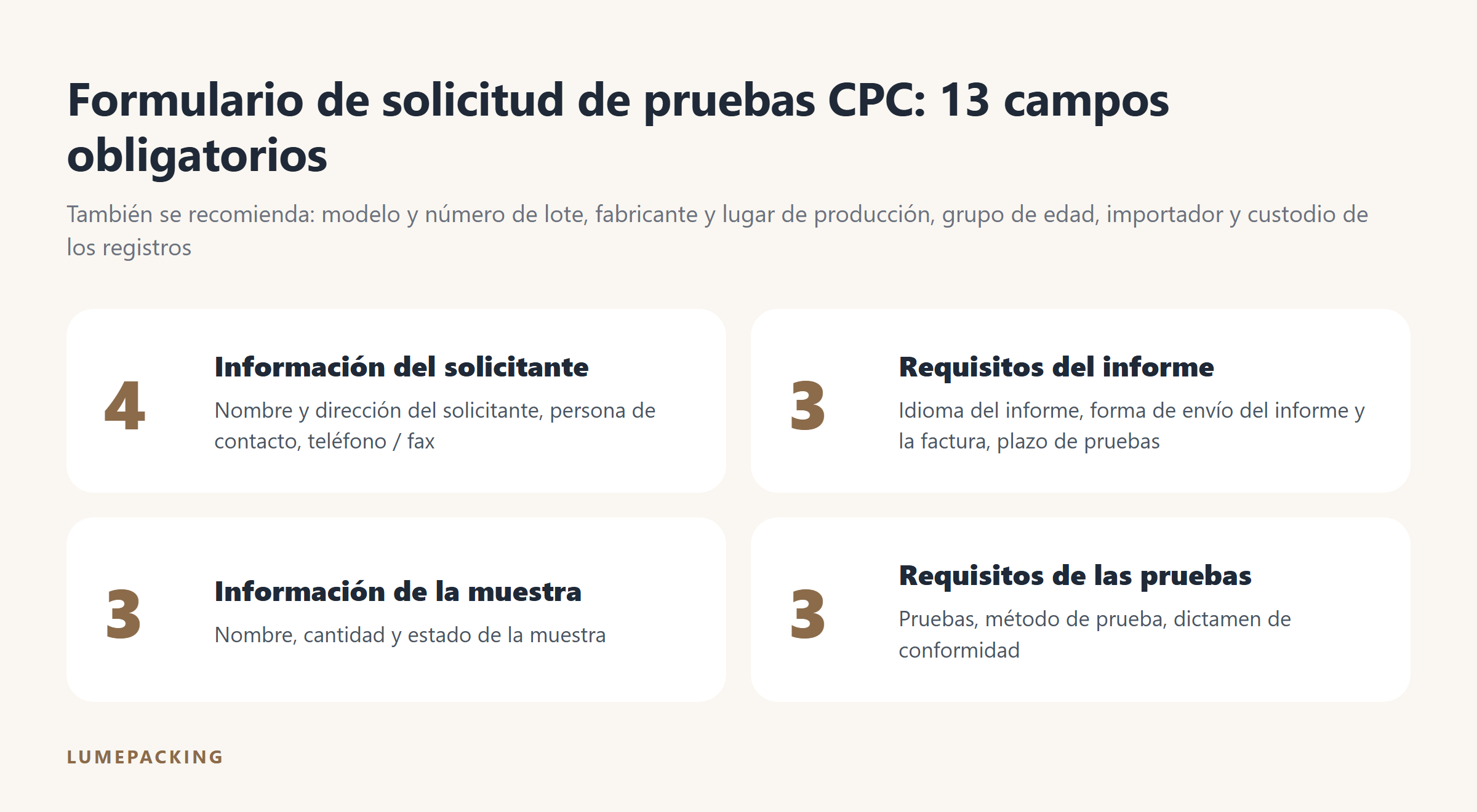 Los 13 campos obligatorios del formulario de solicitud de pruebas CPC