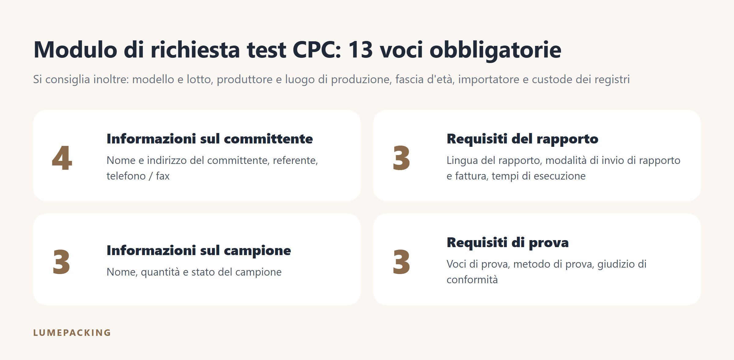 Le 13 voci obbligatorie del modulo di richiesta test CPC