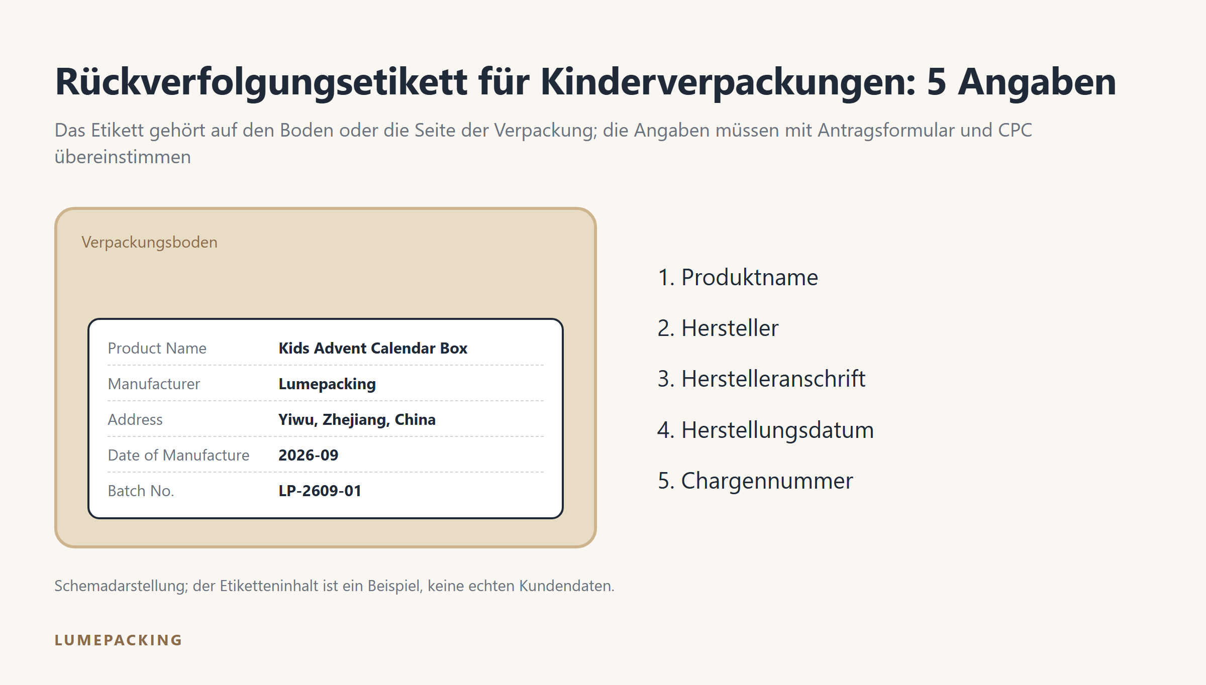 Die 5 Angaben auf einem Rückverfolgungsetikett für Kinderverpackungen