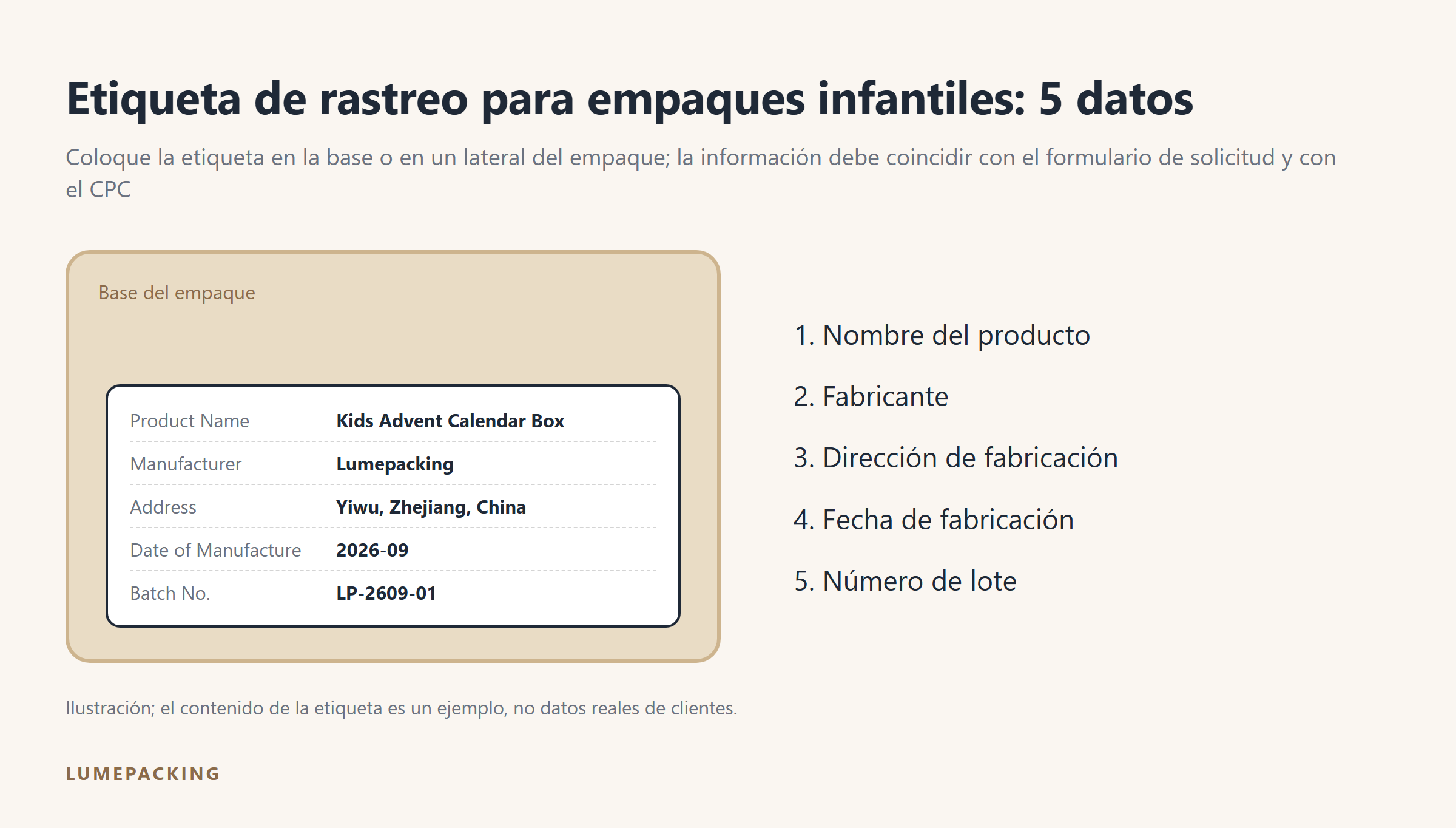 Los 5 datos de una etiqueta de rastreo de empaque infantil