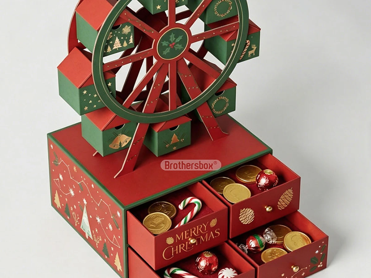 Ferris Wheel-Shaped Advent Calendar Gift Box with Opening Gondola Compartments