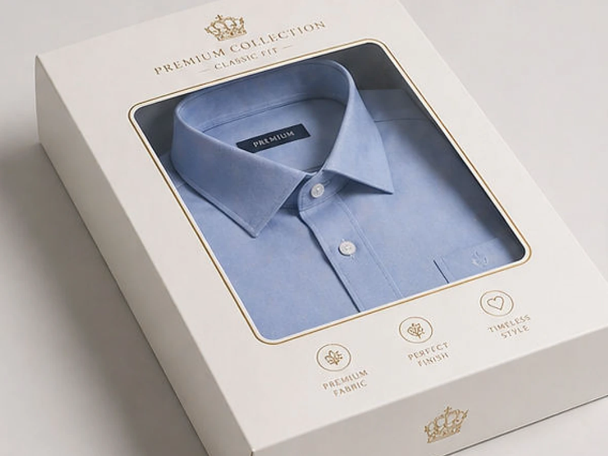 Premium Business Shirt Box with Gold Foil Window Display