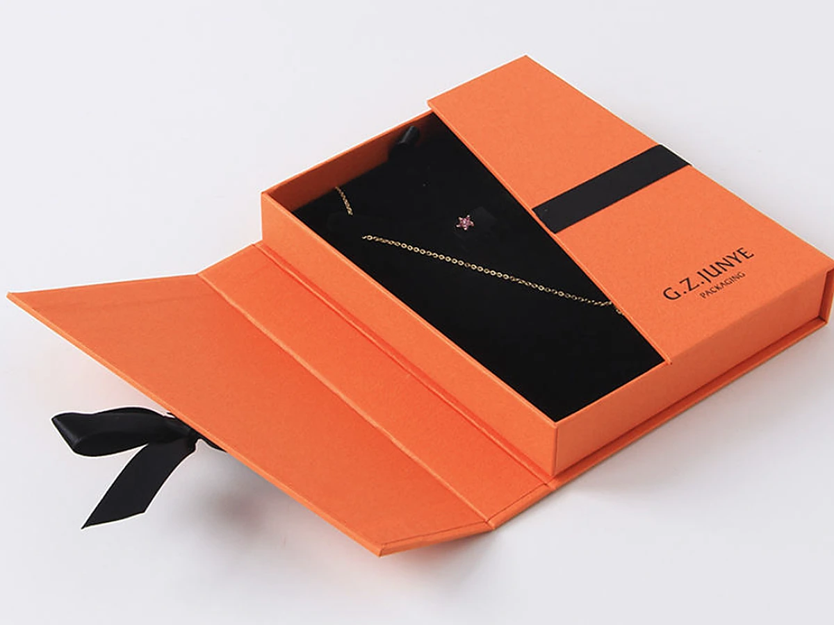 Angled-Opening Necklace Gift Box with Ribbon Bow and Plush Interior
