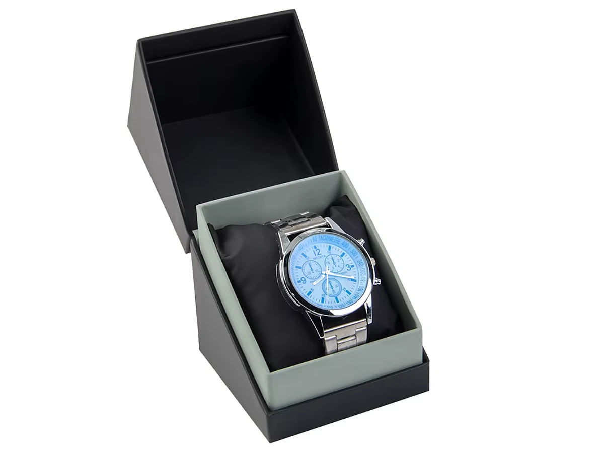 Angled-Reveal Single Watch Box in Black and Deep Green Colorway