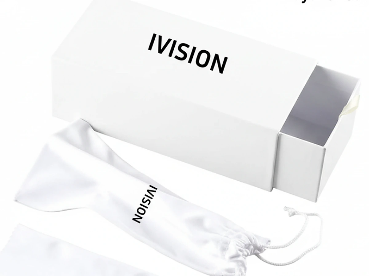 White Drawer-Style Eyewear Set with Pouch and Cleaning Cloth