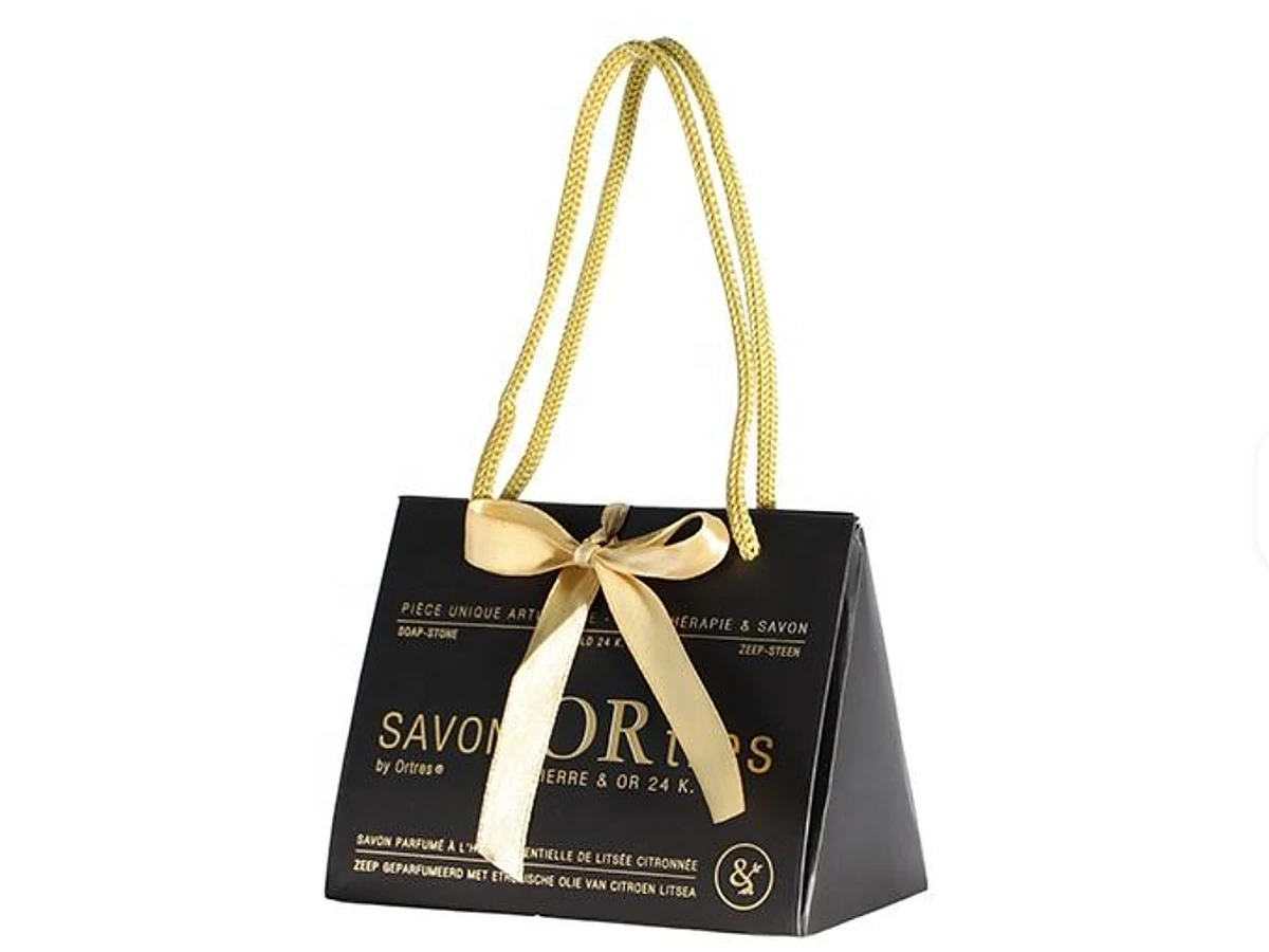 Small Luxury Black Gift Bag with Nylon Rope Handle and Ribbon Bow