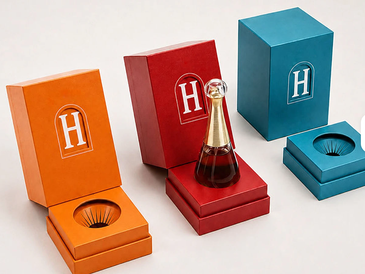 Recyclable Paper-Cradle Perfume Box with Inset Logo Panel