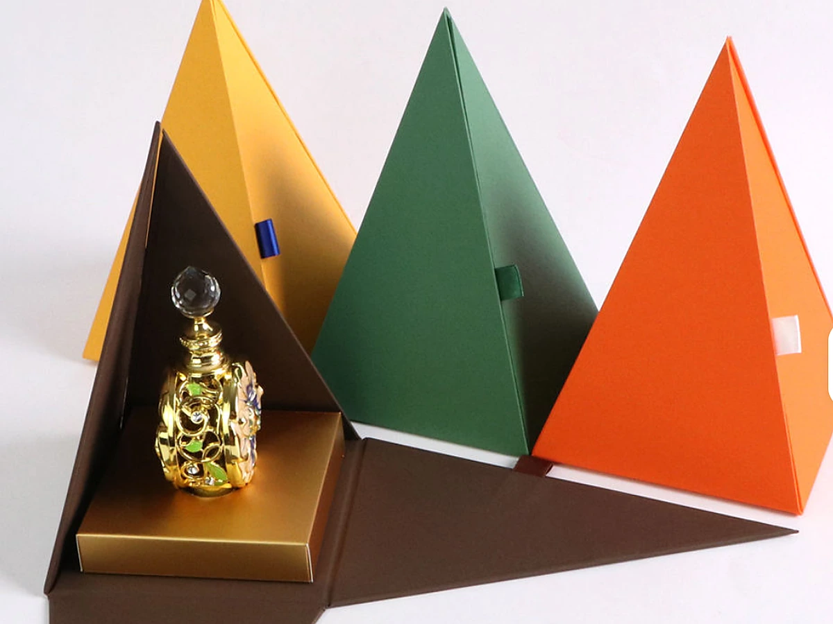 Pyramid-Shaped Perfume Box with Contoured Base