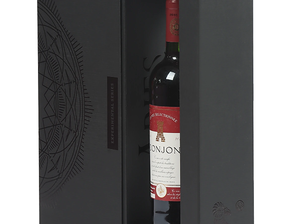 Black Sliding Drawer Wine Box with Tonal UV Emboss Pattern