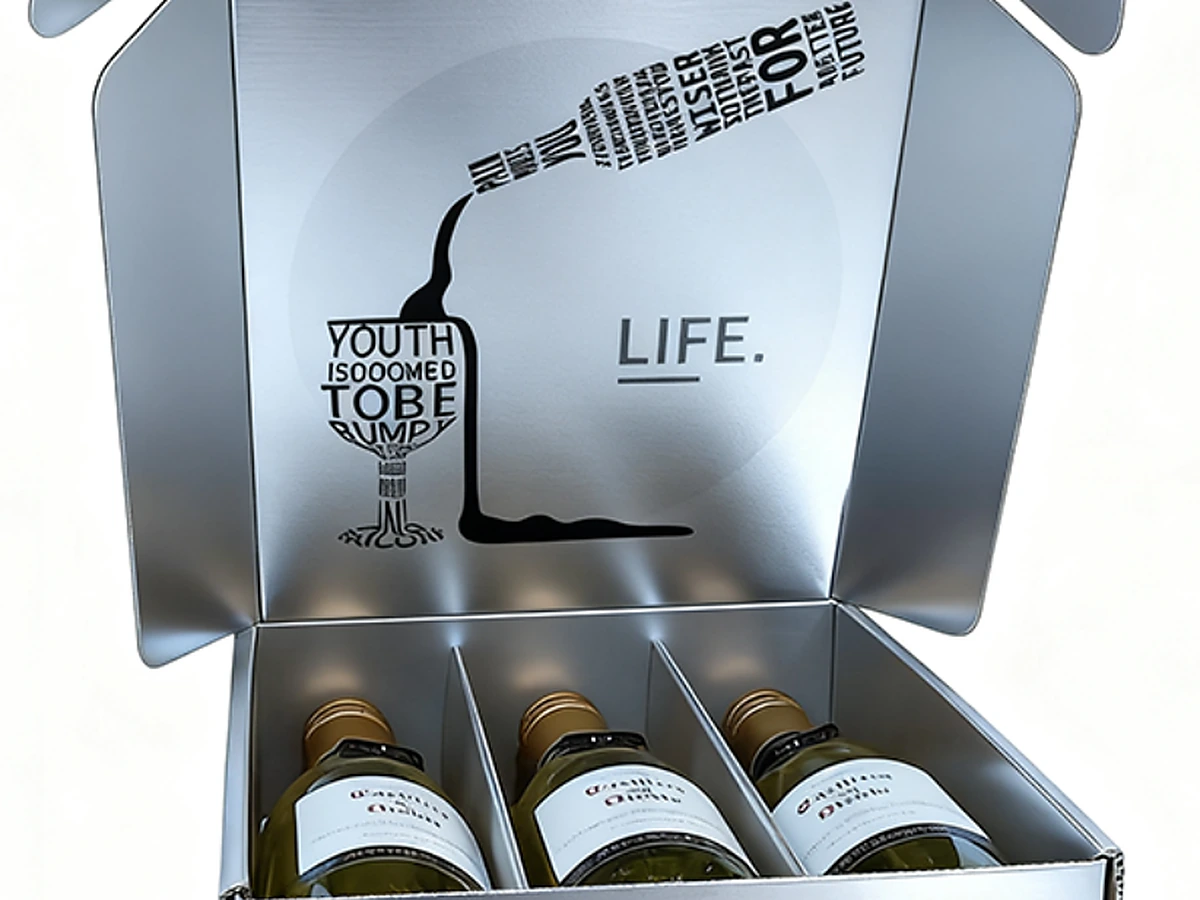 Metallic Silver Corrugated Wine and Champagne Box with Handle